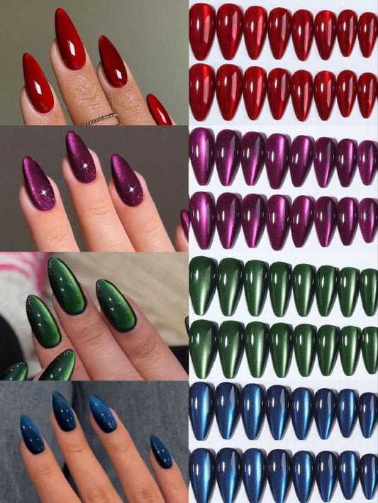 shein nails - red nails - green nails - purple nails - blue nails - fake nails - fake nails set - cat eye nails